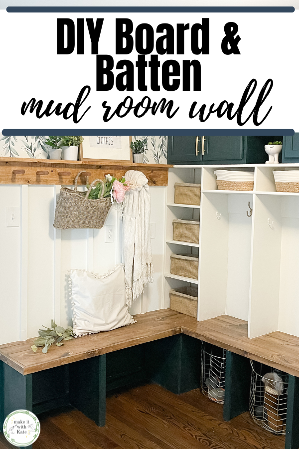 This DIY board and batten with a peg rail top makes the perfect addition to an entryway or mud room design. Super easy to make! #diymudroom #diyboardandbatten #millwork #woodworking #housedesign