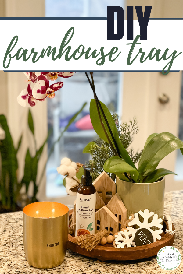 This DIY farmhouse tray uses an unfinished wooden round, stain and hardware to create a beautiful single tray for all of your home decor. #diyhomedecor #diyfarmhouse #woodtraydecor
