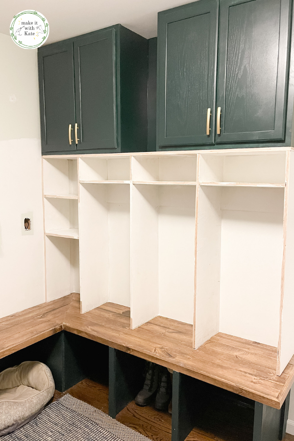 These DIY mudroom lockers are the perfect way to add storage and functionality to any wall space. Plus, see the bench and cabinets here too. #diymudroom #mudroombuild #mudroomlockers #entrywaylockers #buildingplans