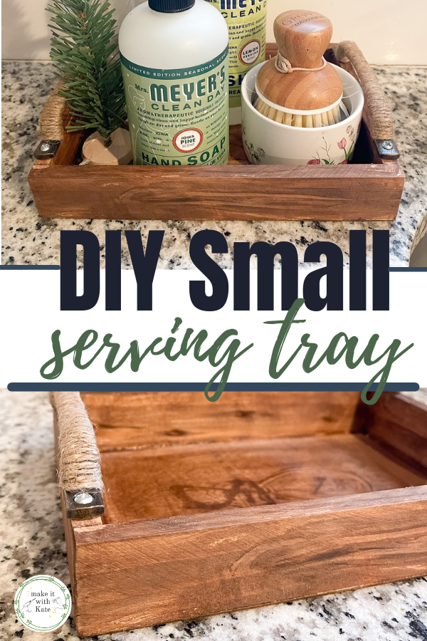 This DIY small serving tray is made from an inexpensive unfinished wood plaque. Check out how easy this beginner woodworking project really is! #diyhomedecor  #wood trays #beginnerwoodworking #farmhousedecor