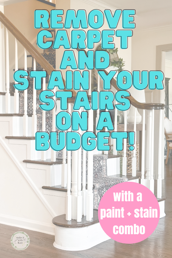 Staining pine stair treads can be tricky, this paint + stain combo will show you how you can make pine stairs beautiful on a budget.