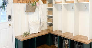 DIY Mudroom Build: Corner Bench with Lockers, Cabinets and Board and Batten Peg Rail